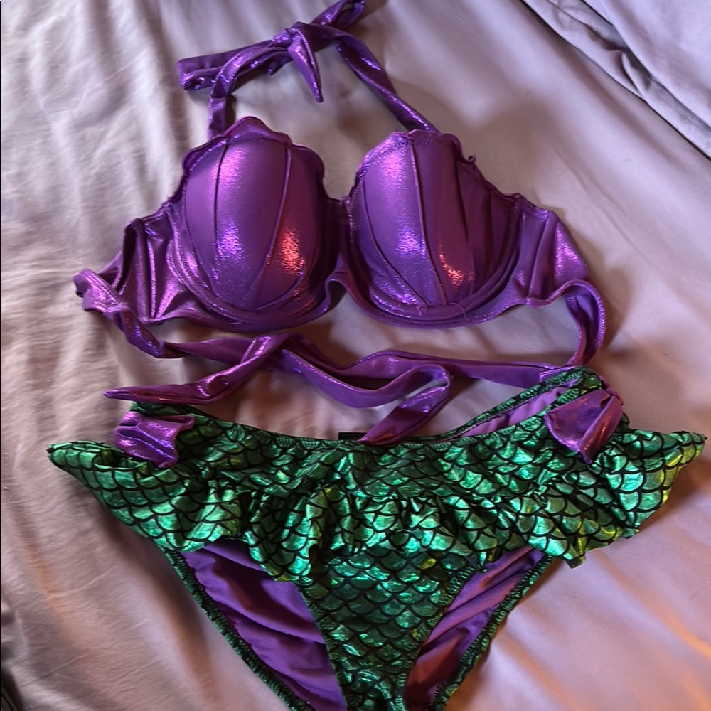 Disney Metallic Purple Mermaid Bikini with Green Scale Bottoms